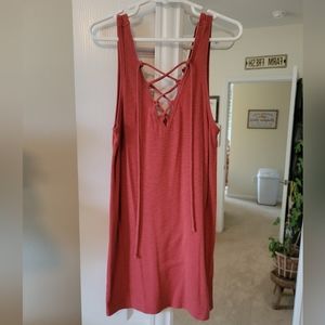 Aerie Real Soft Lace Up Ribbed Tank Top; Coral; S
